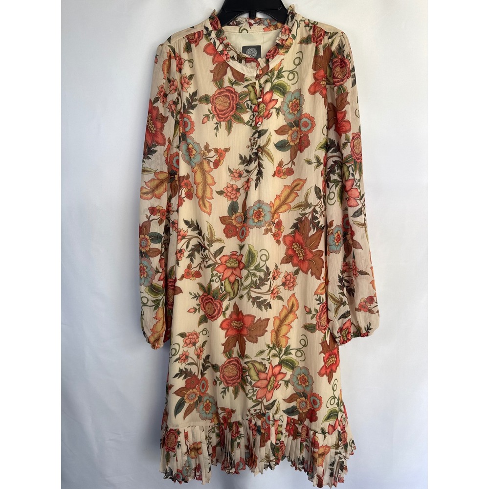 Vince Camuto Ivy Floral Ruffle Hem Long Sleeve Shift Dress Size 16 NEW Boho
